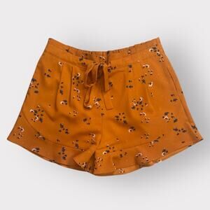 DR2 floral print shorts with ruffled like hem, tie waist, size large